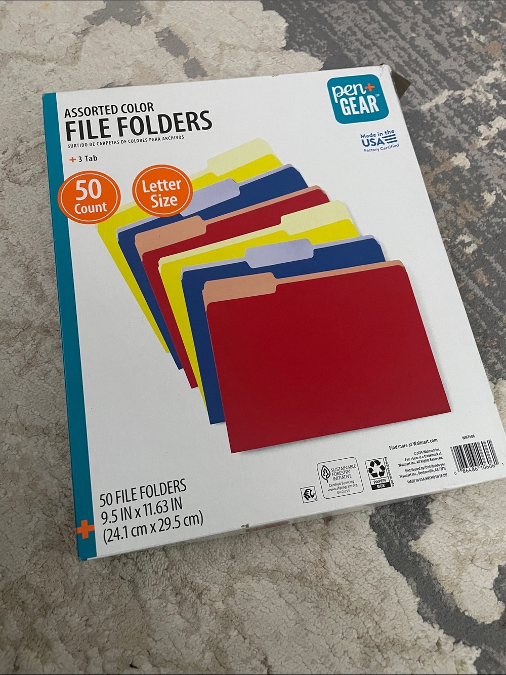 Pen+Gear 50 Count File Folders Assorted Colors 3-Tab Letter Size